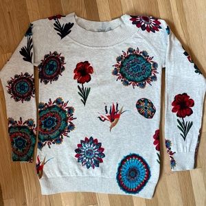 Desigual Cotton Sweater with Flowers, Sequins, Etc